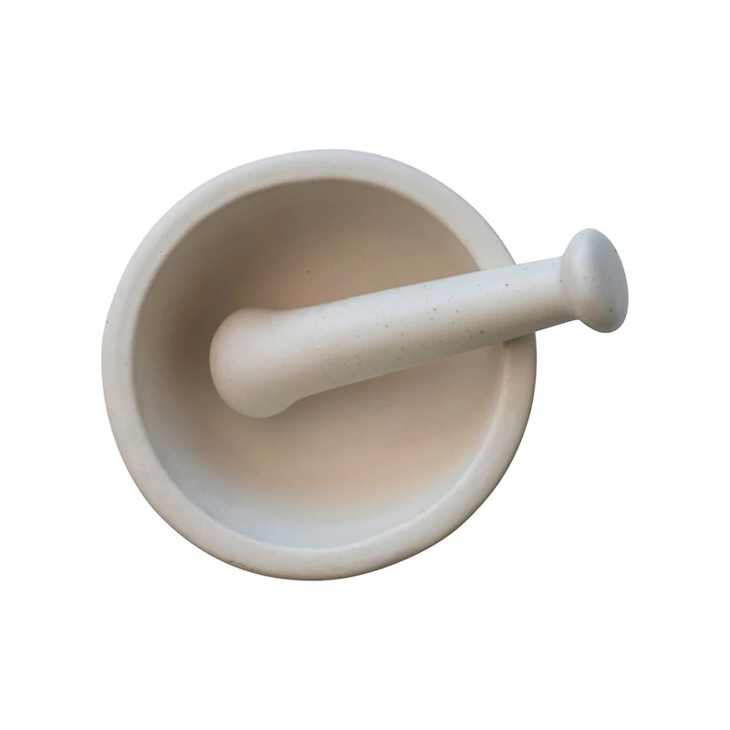 Hello Honey® White Round Stoneware Mortar & Pestle Set