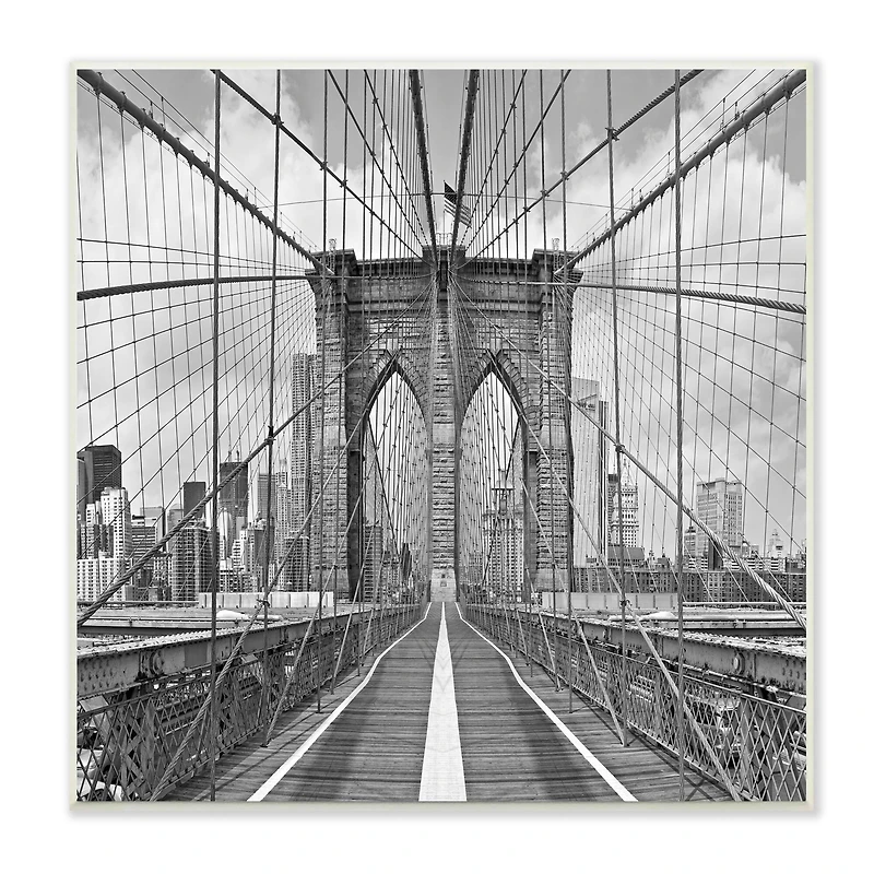 Stupell Industries Brooklyn Bridge Black White Industrial Landscape City Architecture,12" x 12"