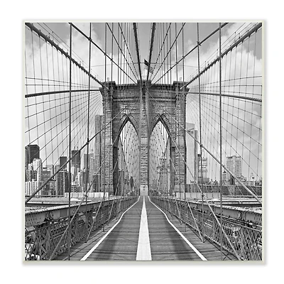 Stupell Industries Brooklyn Bridge Black White Industrial Landscape City Architecture,12" x 12"