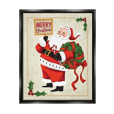 Stupell Industries Merry Christmas Vintage Santa Framed Floater Canvas Wall Art