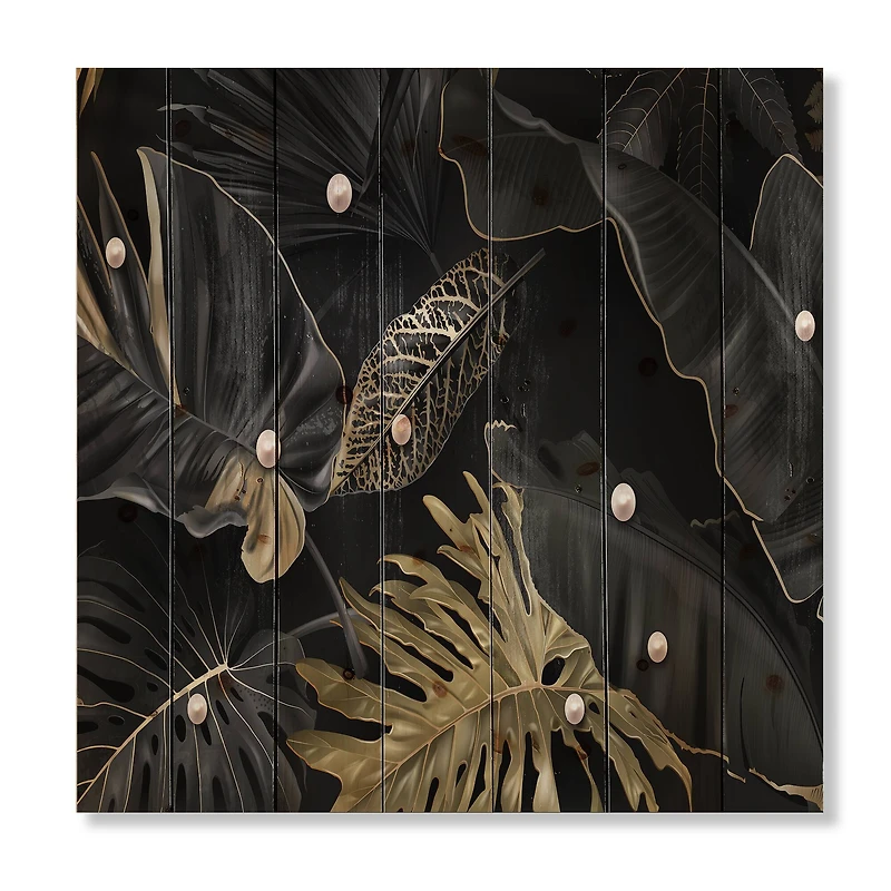 Designart - Black and Gold Tropical Leaves III