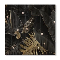 Designart - Black and Gold Tropical Leaves III