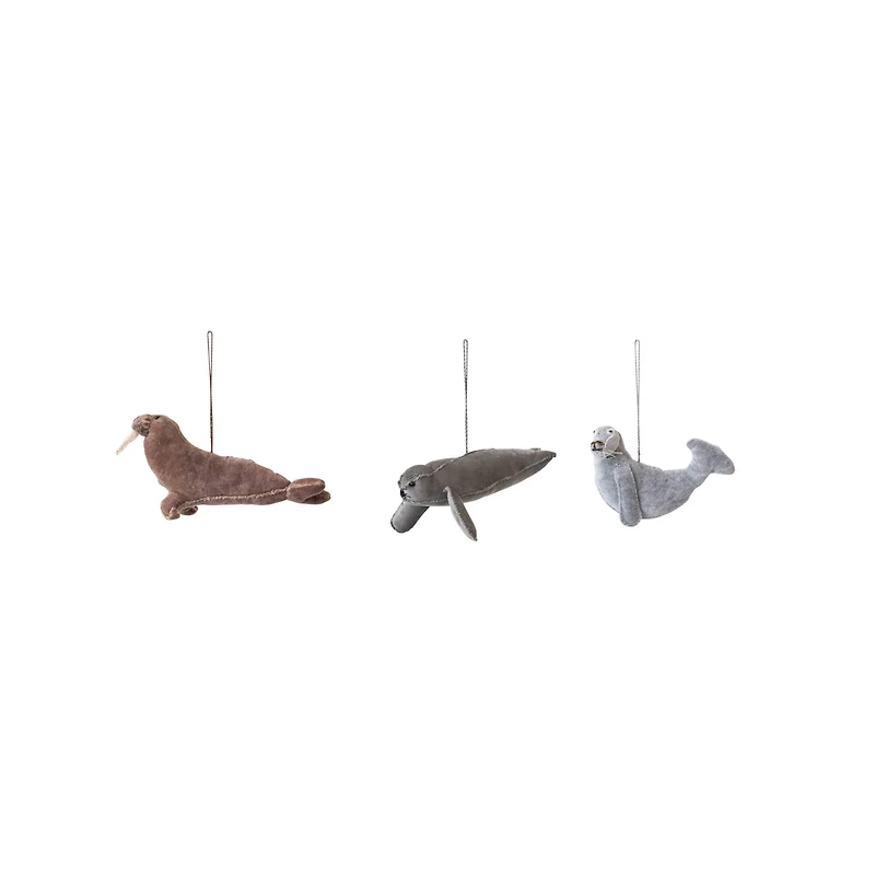 Hello Honey® Handmade Cotton Velvet Seal Walrus Ornament Set