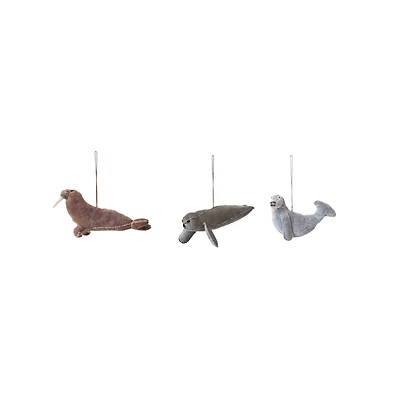 Hello Honey® Handmade Cotton Velvet Seal Walrus Ornament Set