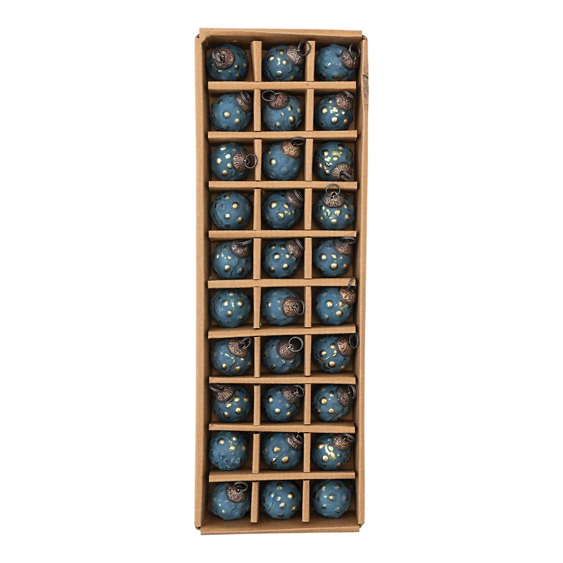 Hello Honey® Distressed Navy & Gold Round Glass Hobnail Ornaments Boxed Set