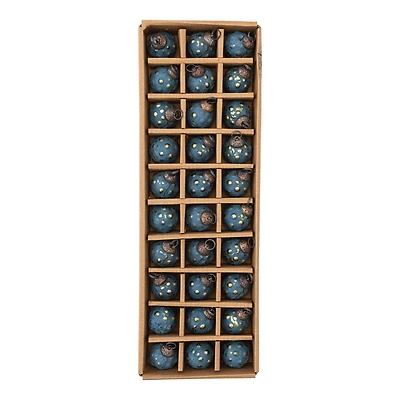 Hello Honey® Distressed Navy & Gold Round Glass Hobnail Ornaments Boxed Set