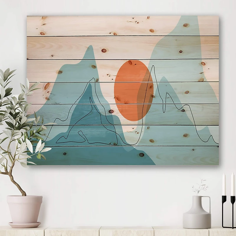 Designart - Red Moon Over Abstract Blue Mountains I