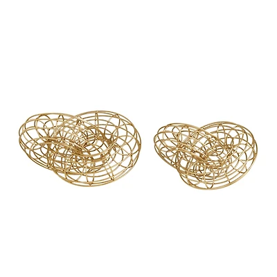 Set of 2 Gold Metal Contemporary Sculpture, 7" x 12" x 8"