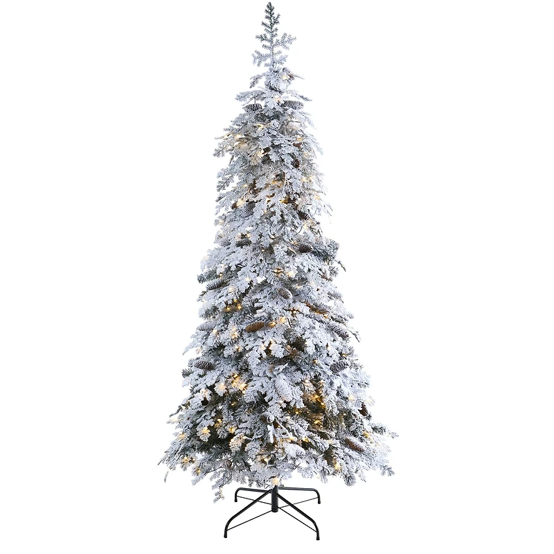 7ft. Pre-Lit Flocked Montana Down Swept Spruce & Pinecones Artificial Christmas Tree with Clear LED Lights