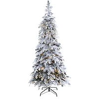 7ft. Pre-Lit Flocked Montana Down Swept Spruce & Pinecones Artificial Christmas Tree with Clear LED Lights
