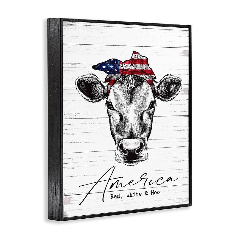 Stupell Industries Americana Cow Red White and Moo Country Farm Quote Framed Giclee Art