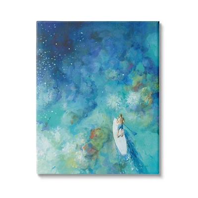 Stupell Industries Tropical Ocean Reef Paddle Board Male Surfer Blue Canvas Wall Art