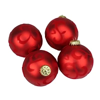 4ct 2.75" Red Flocked Flourish Shatterproof Ball Ornaments