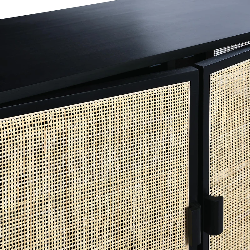 Hello Honey® 47" Boho Woven Rattan and Wood Cabinet with Doors, Shelf