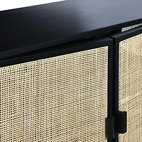 Hello Honey® 47" Boho Woven Rattan and Wood Cabinet with Doors, Shelf