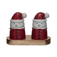 Hello Honey® Santa Salt & Pepper Shakers on Acacia Wood Tray