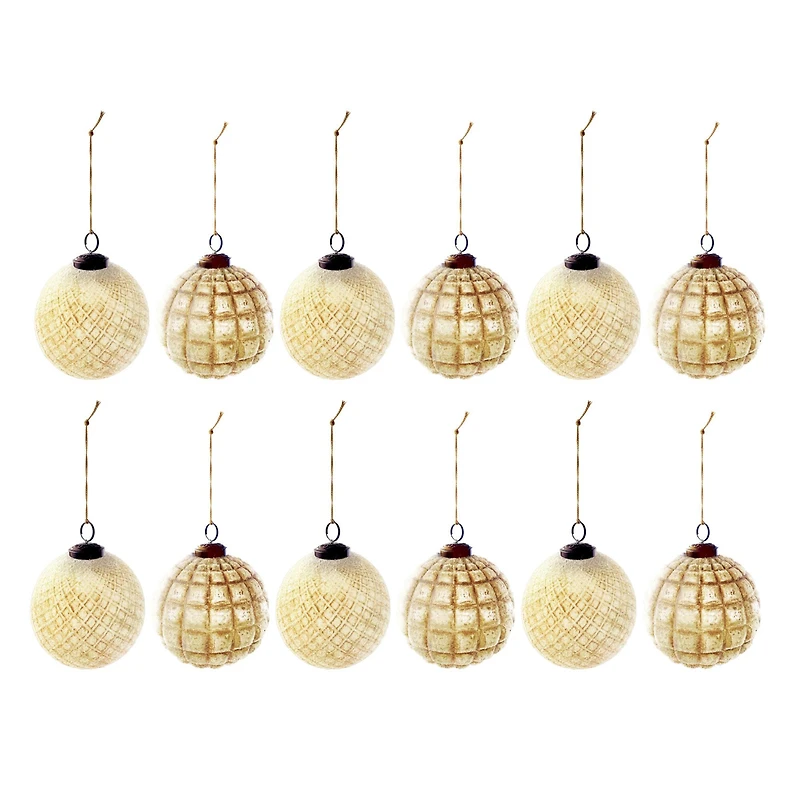 Hello Honey® 4" Embossed Glass Ball Ornament Set with Frosted Copper Finish