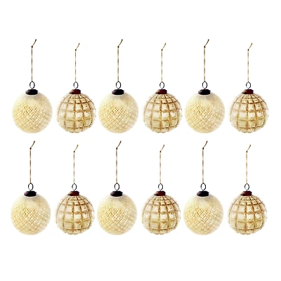 Hello Honey® 4" Embossed Glass Ball Ornament Set with Frosted Copper Finish