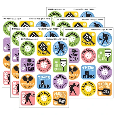 TREND Enterprises® Pickleball Pride, Dill Pickle Scent Scratch 'n Sniff Stinky Stickers®. 1.25" 6 Packs of 48