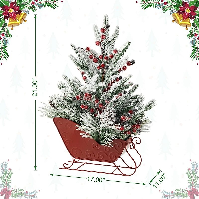 Glitzhome® 21" Christmas Red Sleigh Frosted Floral Centerpiece