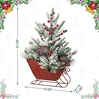 Glitzhome® 21" Christmas Red Sleigh Frosted Floral Centerpiece