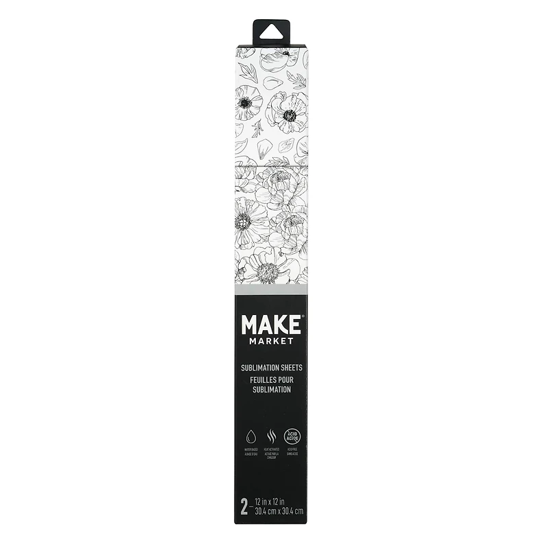 12" x 12" Black & White Floral Sublimation Sheets, 2ct. by Make Market®