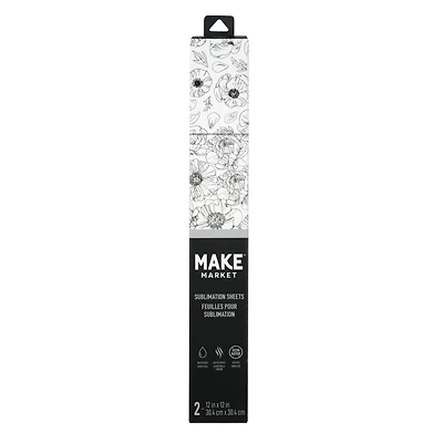 12" x 12" Black & White Floral Sublimation Sheets, 2ct. by Make Market®