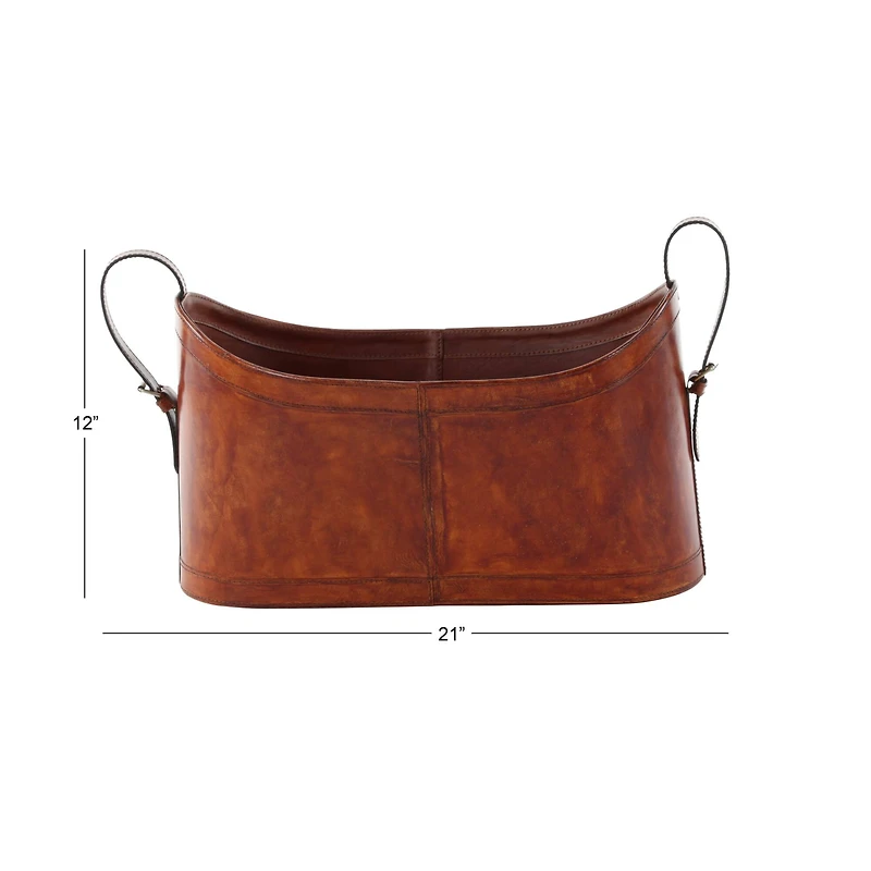 21" Brown Leather Rustic Magazine Holder