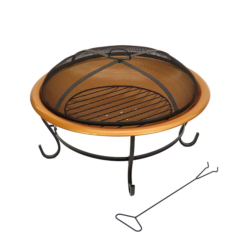 29" Copper Fire Pit with Stand & Screen