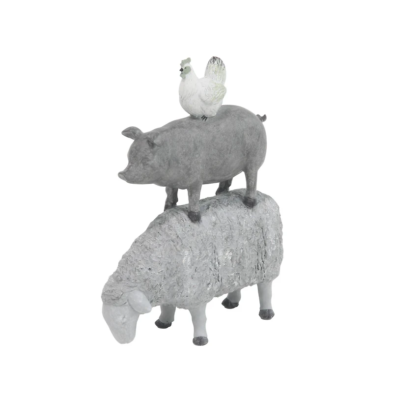 Grey Polystone Sculpture, Stacking Animals 12" x 9" x 4"