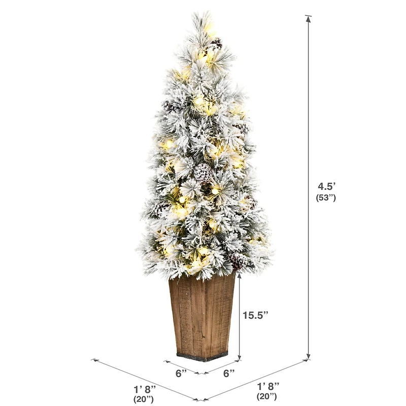 4.5ft. Pre-Lit Flocked Kimball Pine Artificial Christmas Tree in Decorative Planter, Warm White Dura-Lit™ LED Lights