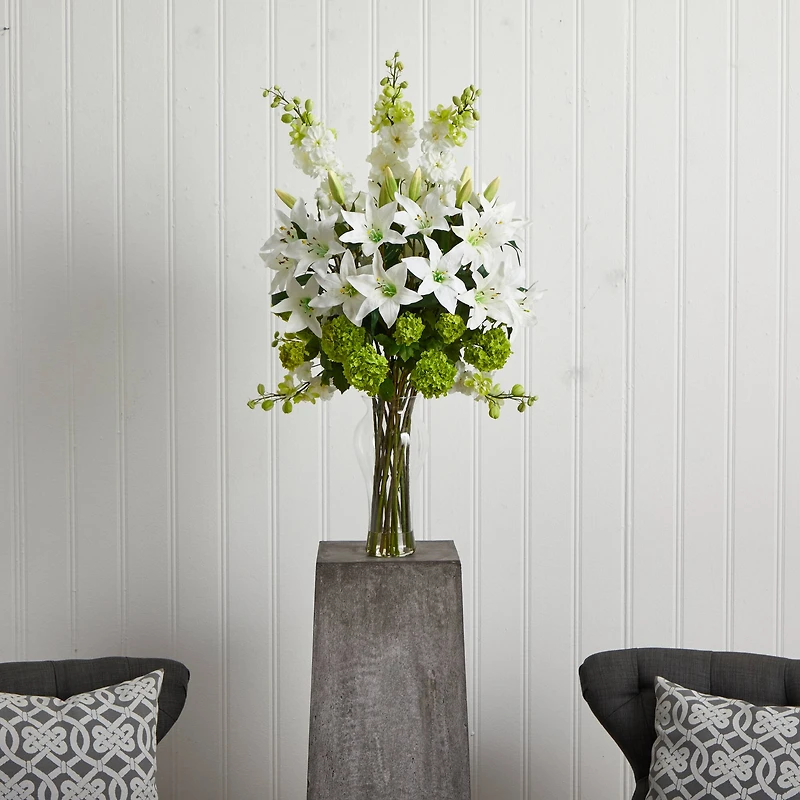 Lily, Delphinium & Hydrangea Silk Arrangement