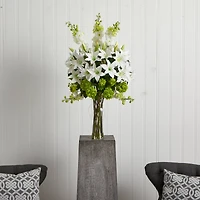 Lily, Delphinium & Hydrangea Silk Arrangement