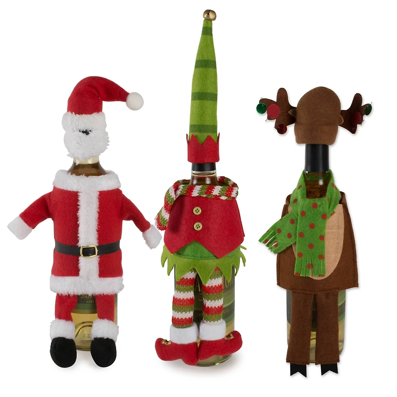 DII® Santa, Reindeer, and Elf Wine Bottle Outfits Set