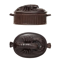 Hello Honey® 12.25" Matte Brown Stoneware Baker with Lobster Design