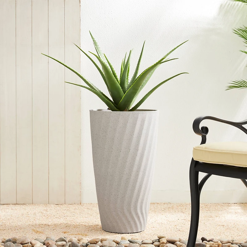 Glitzhome® 24" Sand Beige Faux Terrazzo Wave Textured Ceramic Planters, 2ct.