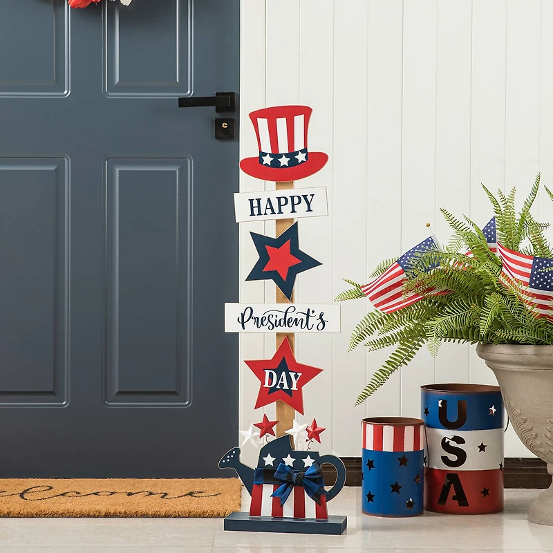 Glitzhome® 35.7" Patriotic Americana Wooden Top Hat Porch Sign