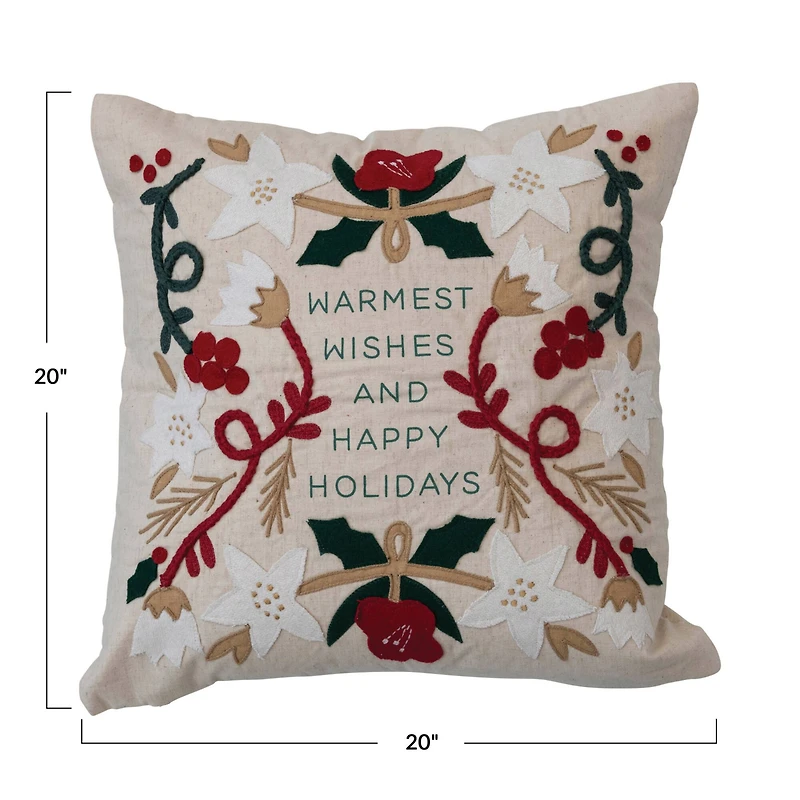 Hello Honey® Warmest Wishes Square Cotton & Linen Pillow with Embroidery