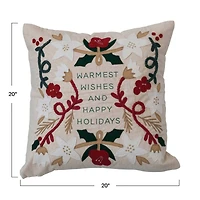 Hello Honey® Warmest Wishes Square Cotton & Linen Pillow with Embroidery
