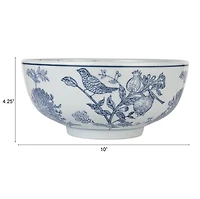 Hello Honey® 10" Blue & White Aviary Garden Stoneware Bowl