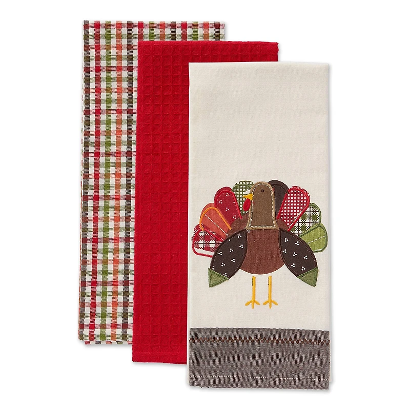 DII® Assorted Fall Turkey Embroidered Dishtowel Set
