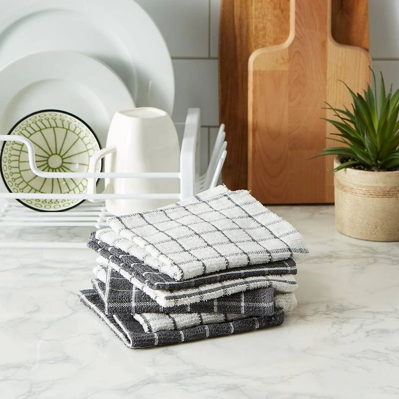 DII® Gray Combo Windowpane Dishcloths, 6ct.