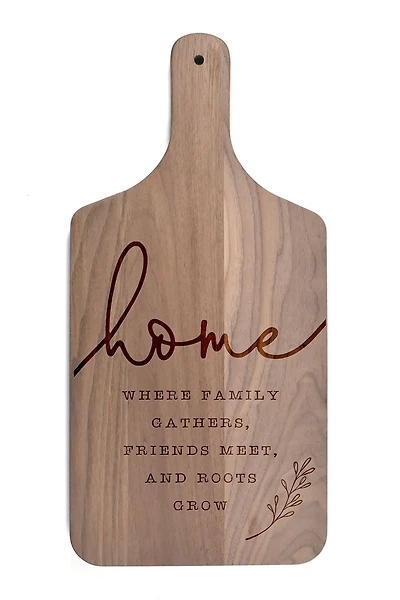Home Where Roots Grow 8" x 17" Walnut Paddle Cutting Board