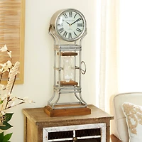 23" Gray Metal Rustic Clock With Hourglass