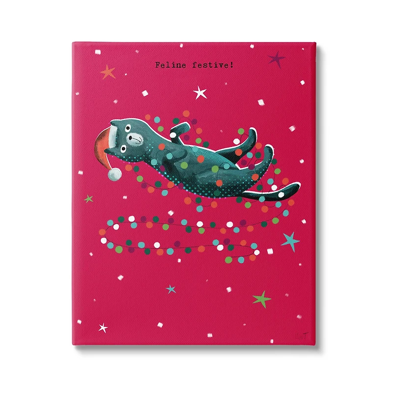 Stupell Industries Feline Festive Christmas Cat Canvas Wall Art