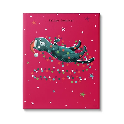 Stupell Industries Feline Festive Christmas Cat Canvas Wall Art