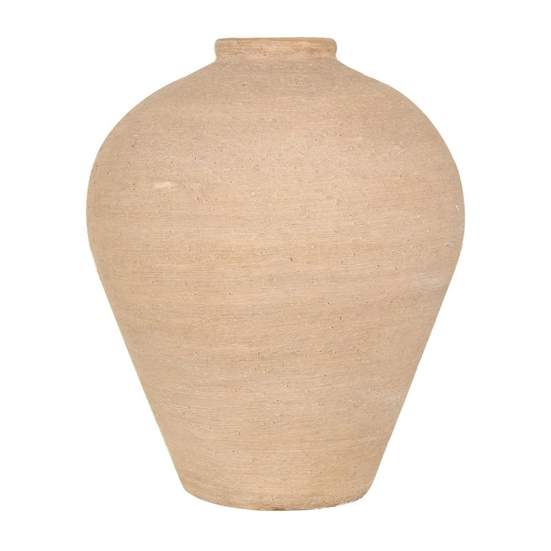 17" Beige Ceramic Wide Textured Vase