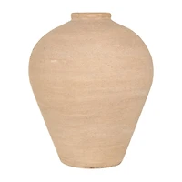 17" Beige Ceramic Wide Textured Vase