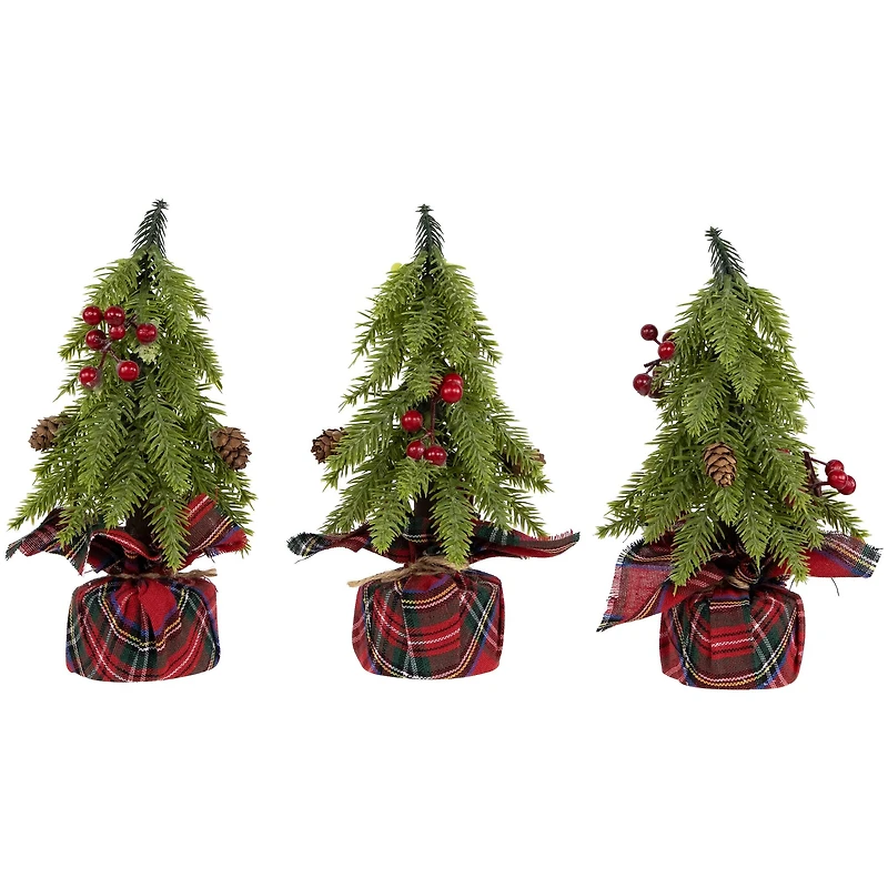 3 Pack 9" Unlit Mini Downswept Pine Artificial Christmas Tree