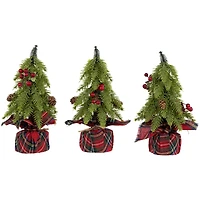 3 Pack 9" Unlit Mini Downswept Pine Artificial Christmas Tree